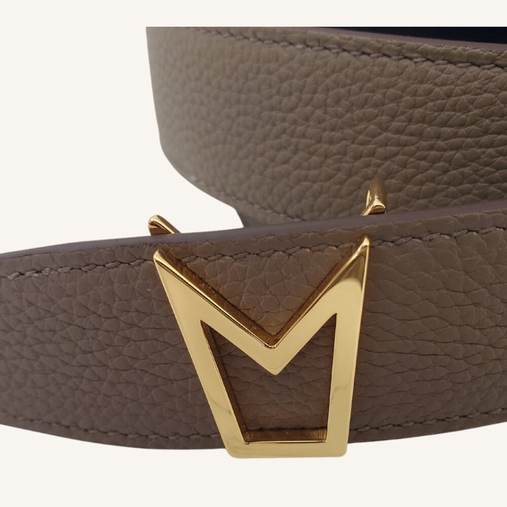 M.A.M.A. Crown Collection Women's Taupe Leather Golden Buckle Belt